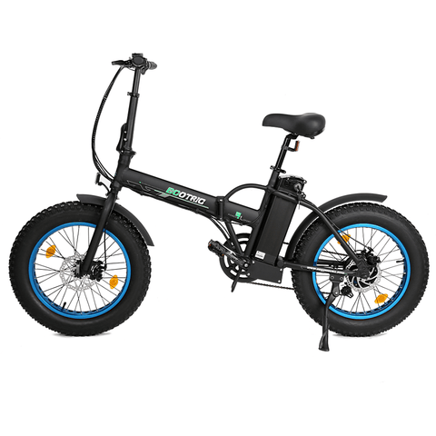 Ecotric Portable Folding 500W Electric Fat Tire City Bike Black/blue 