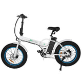 Ecotric Portable Folding 500W Electric Fat Tire City Bike White/blue 